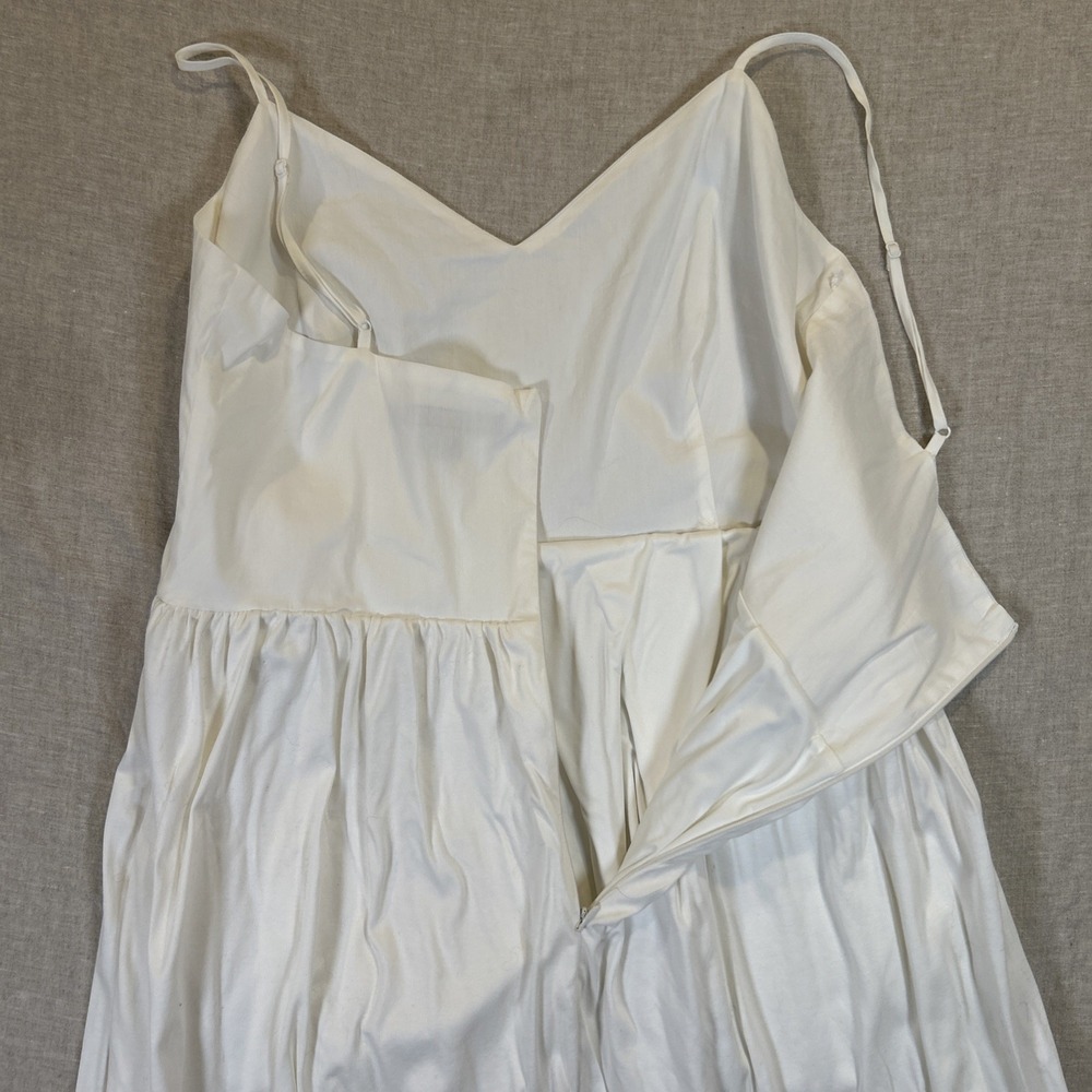 French Connection Women White Midi Dress Lace Hem Spaghetti Strap Pockets 12 - Picture 9 of 14